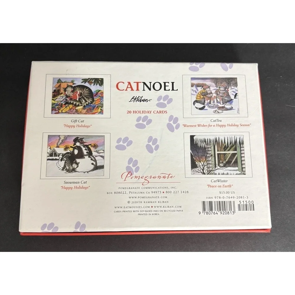 B Kliban Cat Noel Christmas Cards 4 Designs Theme Boxed Set of 20 NIB